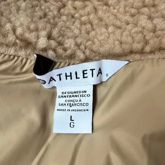Athleta Fleece Hybrid Jacket Women's Large Tan Neutral Bomber Sherpa Quilted NEW - Picture 8 of 14